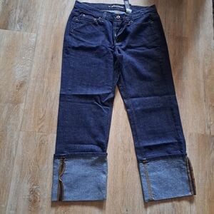 Vintage DKNY So Low Lita Dark Blue Denim Straight Legged High Cuff Jeans Size 10